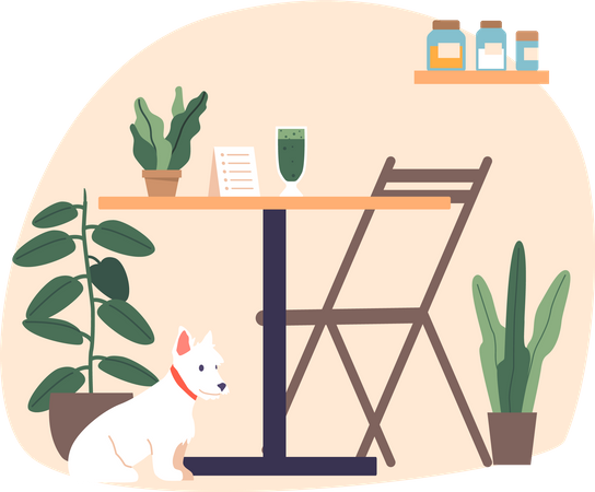 Mesa de café elegante con perro  Ilustración