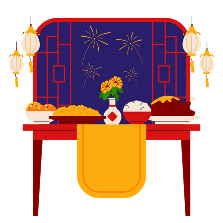 Mesa de cena china  Ilustración