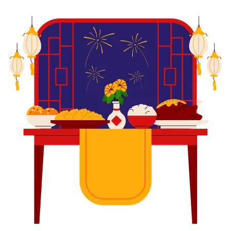 Mesa de cena china  Ilustración
