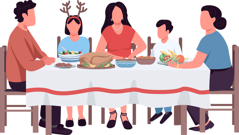 Mesa de cena de acción de gracias  Ilustración