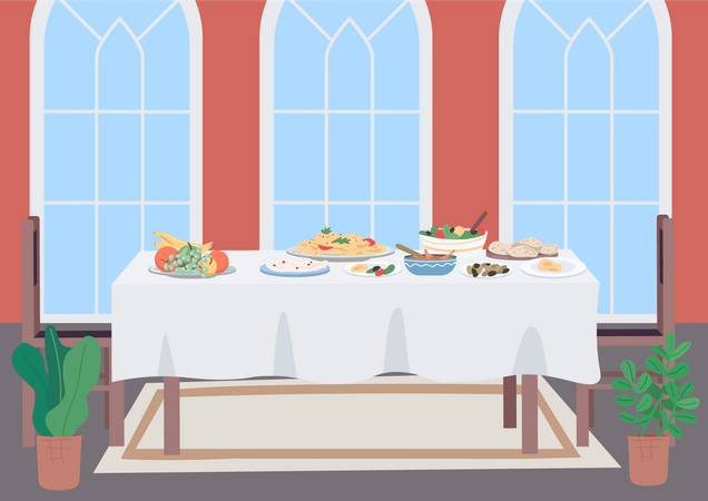 Mesa de cena de lujo  Ilustración
