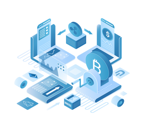 Mesa de operaciones de criptomonedas  Ilustración