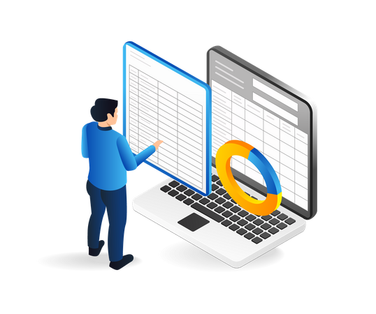 Homem fazendo mesa com excel  Ilustração