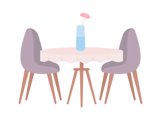 Mesa de jantar com vaso de flores  Ilustração