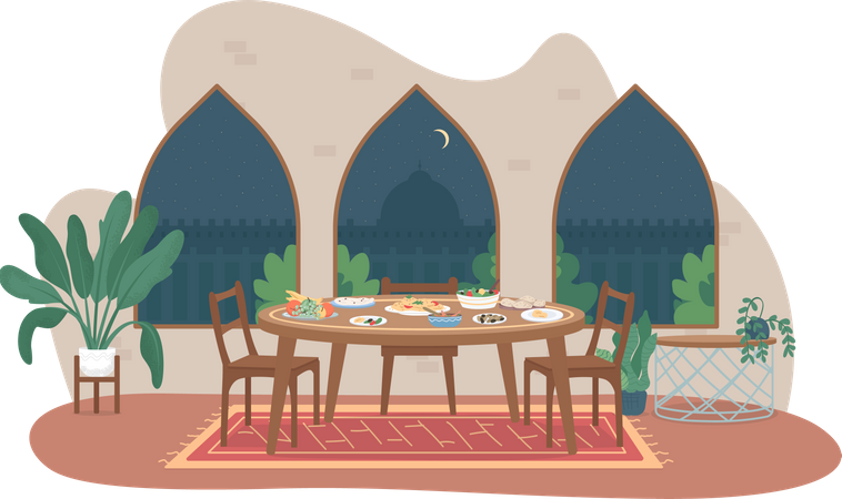 Mesa de jantar no Ramadã  Ilustração
