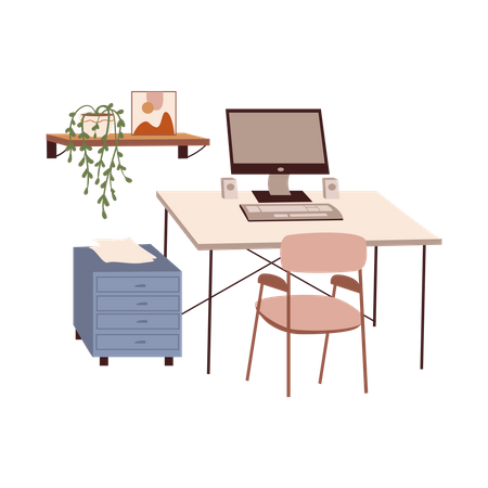 Mesa de ordenador de oficina  Ilustración