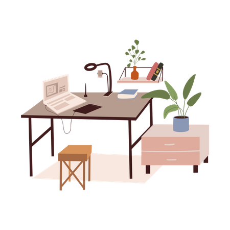Mesa de ordenador de oficina  Ilustración