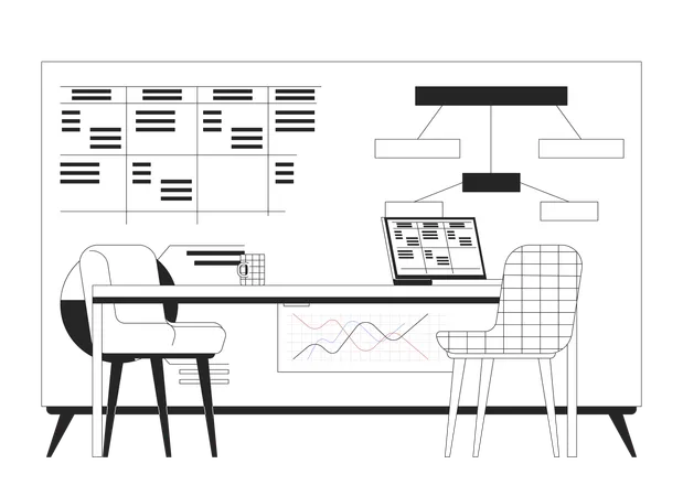 Mesa de presentación de la planificación estratégica de la empresa  Ilustración