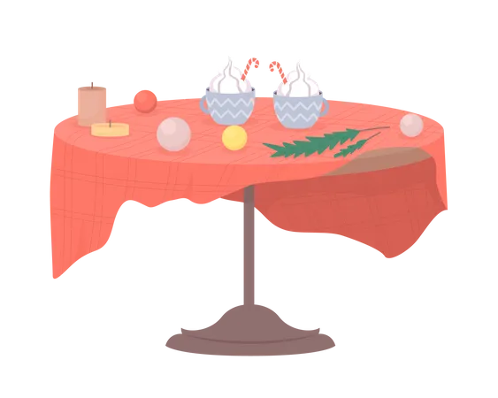 Mesa festiva com enfeites de natal e comida  Ilustração