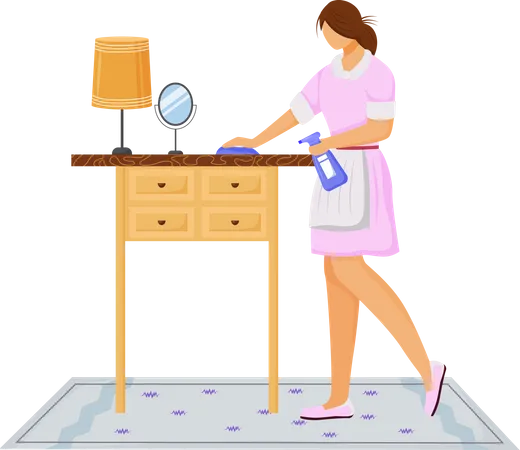 Pessoal de limpeza limpando mesa  Ilustração