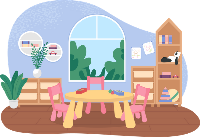 Mesas de jardim de infância para as refeições  Ilustração