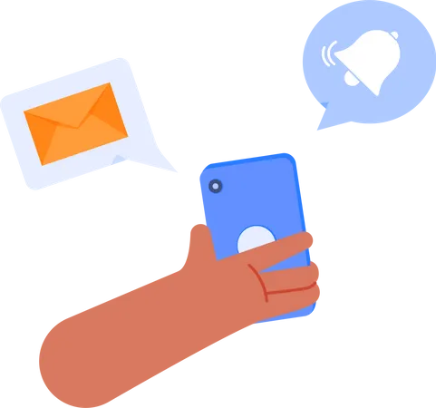 Message notification with hand holding smartphone  Illustration