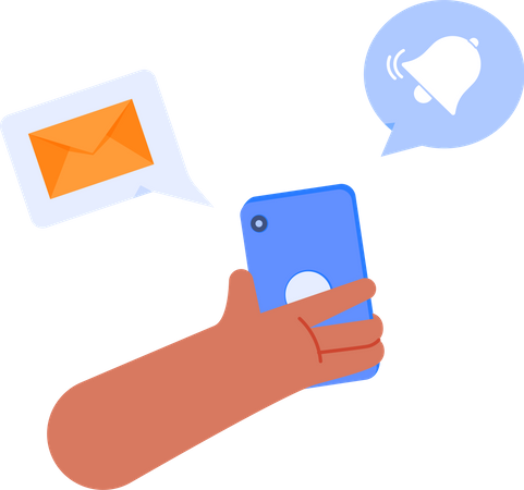 Message notification with hand holding smartphone  Illustration