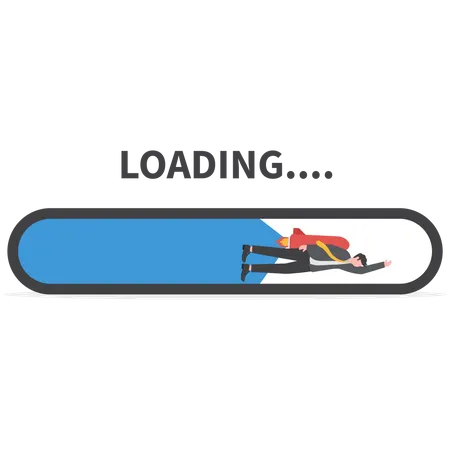 Message showing loading bar and businessman flying with rocket  Illustration