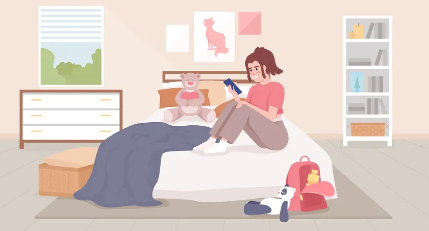 Messaging auf dem Smartphone im Schlafzimmer  Illustration