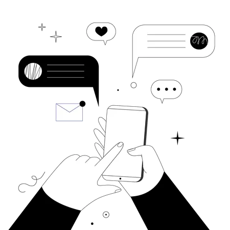 Hand Holding Mobile Phone With Message And Icons Illustration