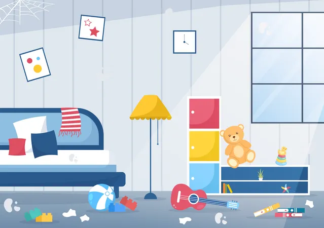 Messy Bedroom Interior  Illustration