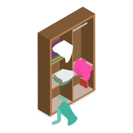 Messy cupboard with clothes lying all over  イラスト
