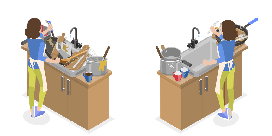 Messy vs Clean Kitchen  Illustration