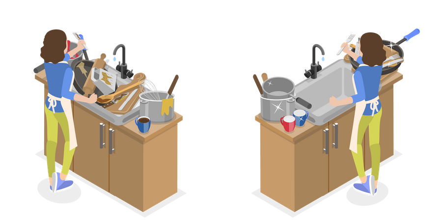 Messy vs Clean Kitchen  일러스트레이션