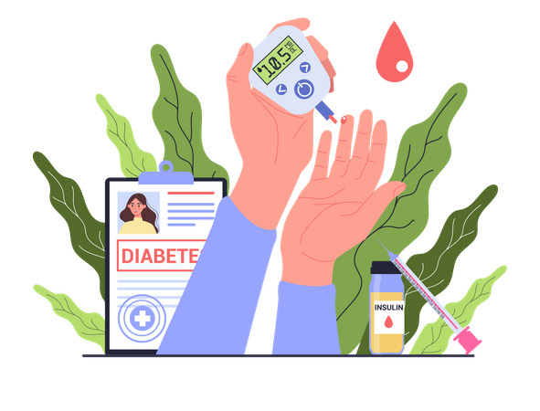 Mesurer le sucre dans le sang avec un glucomètre  Illustration