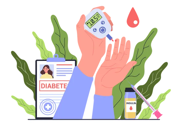 Mesurer le sucre dans le sang avec un glucomètre  Illustration