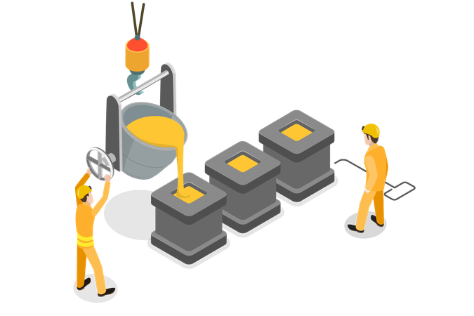 Metallurgieindustrie mit Schmelzöfen und Hochöfen  Illustration