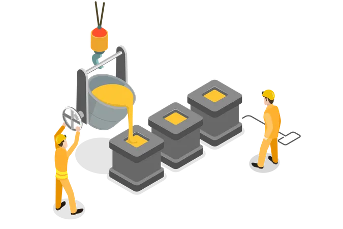 Metallurgieindustrie mit Schmelzöfen und Hochöfen  Illustration