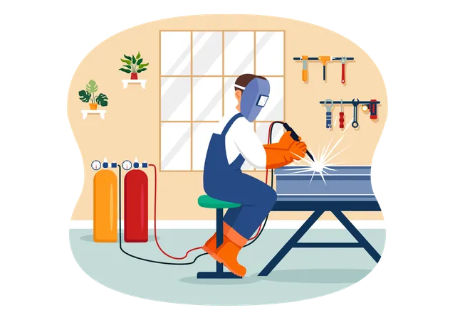 Welding Service Vector Illustration With Professional Welder Job Weld Metal Structures Pipe And Steel Construction In Flat Cartoon Background Illustration