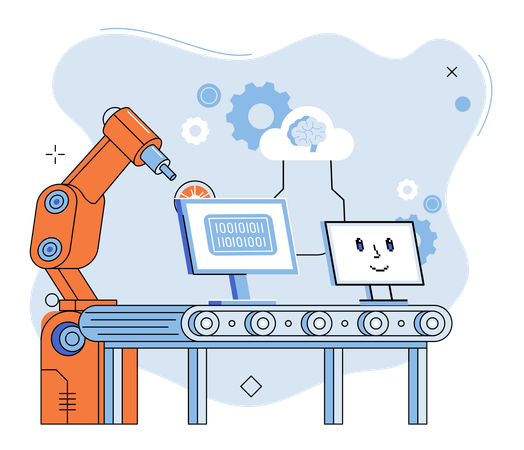 Métaphore de la fabrication intelligente avec une ligne de production automatisée  Illustration