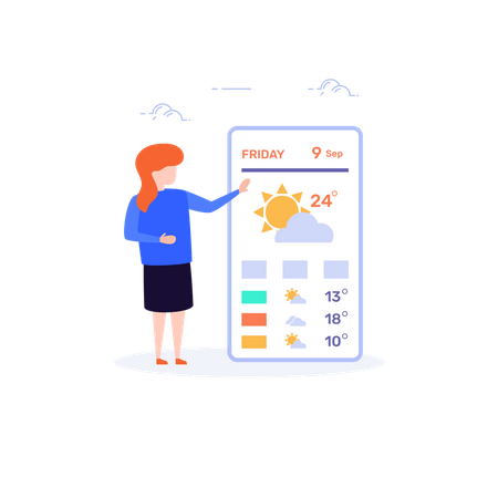 Journaliste météo rapportant les nouvelles des prévisions météorologiques  Illustration