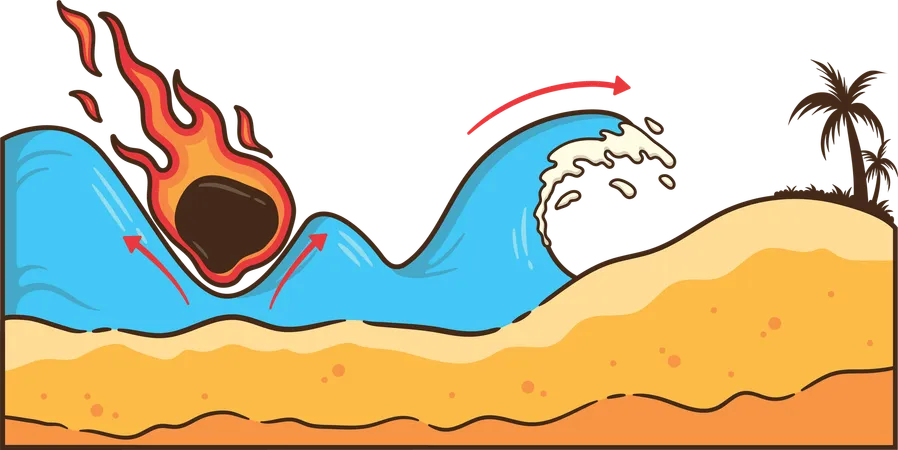 Meteor fall leads into tsunami  Illustration