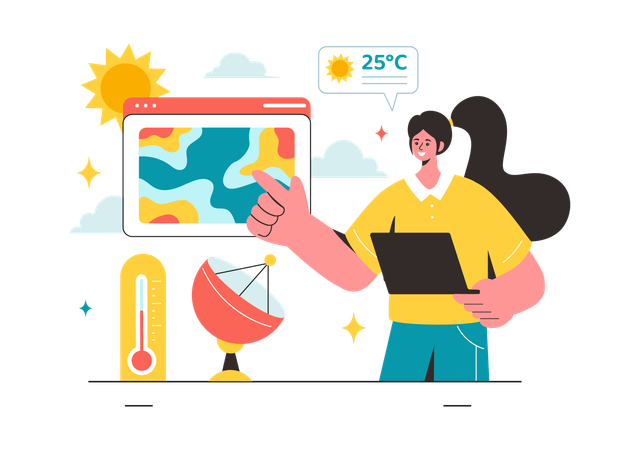 Meteorologin präsentiert Wetterdaten  Illustration