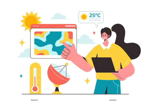 Meteorologin präsentiert Wetterdaten  Illustration