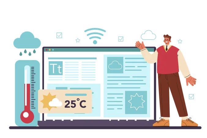 Meteorologist Online Service Or Platform Weather Forecaster Studying And Researching Weather And Climate Condition Online Research Isolated Vector Illustration Illustration