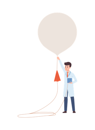 Meteorólogo sosteniendo un globo meteorológico  Ilustración