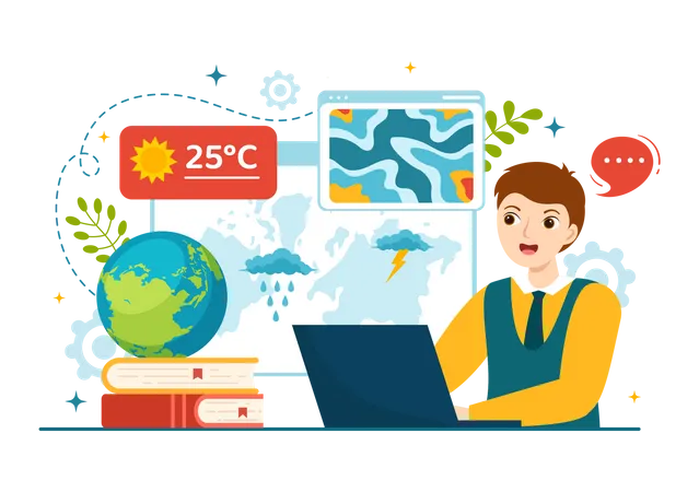 Météorologue masculin vérifiant la météo  Illustration