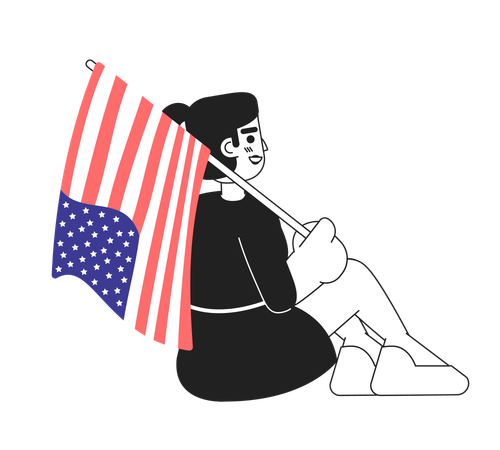 Fille de race mixte avec drapeau américain assis  Illustration