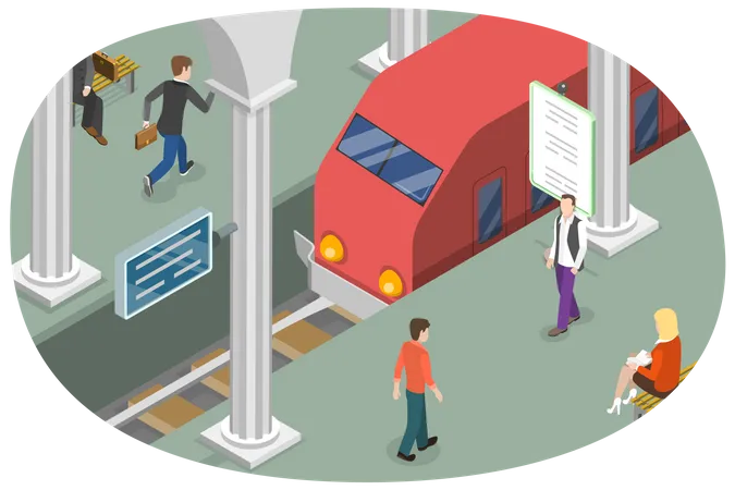 3 D Isometric Flat Vector Conceptual Illustration Of Metro Station Arrival Passenger Express Illustration