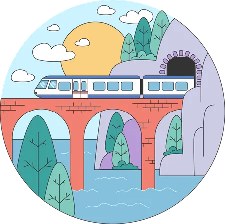 Train on bridge  Illustration