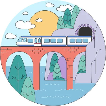 Tren en puente  Ilustración