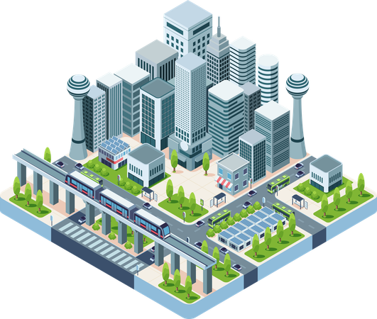 Metropolen-Verkehrssystem mit Bussen  Illustration