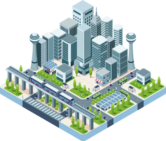 Metropolis Transportation System with Buses  Illustration