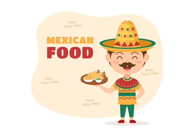 Mexican chef presenting mexican food  Illustration