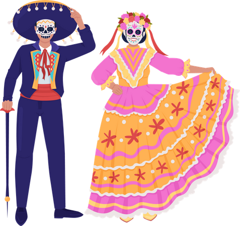 Mexican couple in traditional costumes Illustration