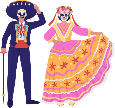 Mexican couple in traditional costumes  Illustration