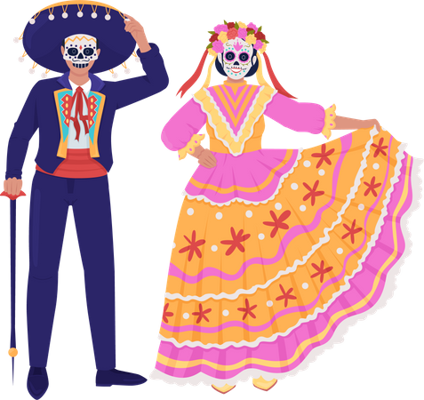 Mexican couple in traditional costumes  Illustration