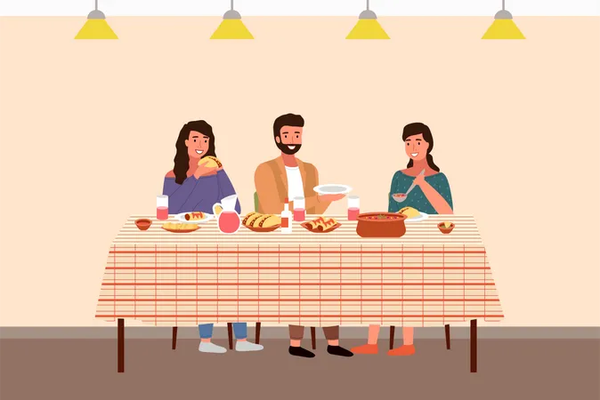 Mexican family eating taco meal  Illustration