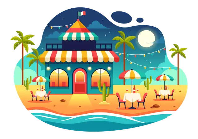 Mexican Food Restaurant Vector Illustration With Various Of Delicious Traditional Cuisine Tacos Nachos And Other On Flat Cartoon Background Illustration