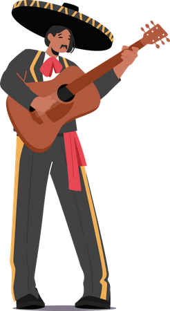 Mexican Musician Playing Guitar Illustration